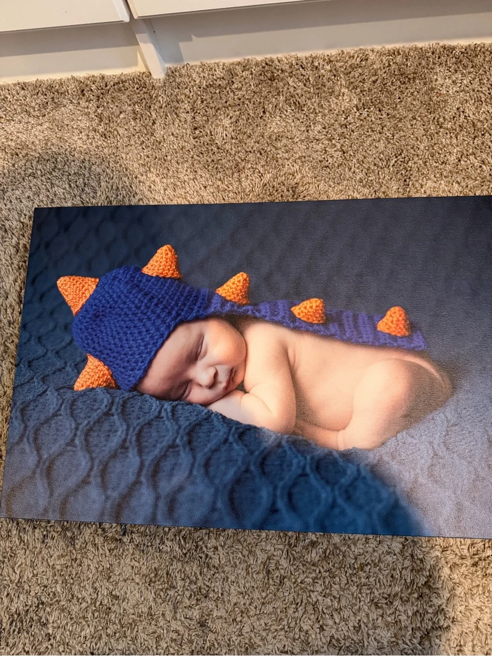 Kids Blue and Orange Dino Crochet Hat - Unbranded
